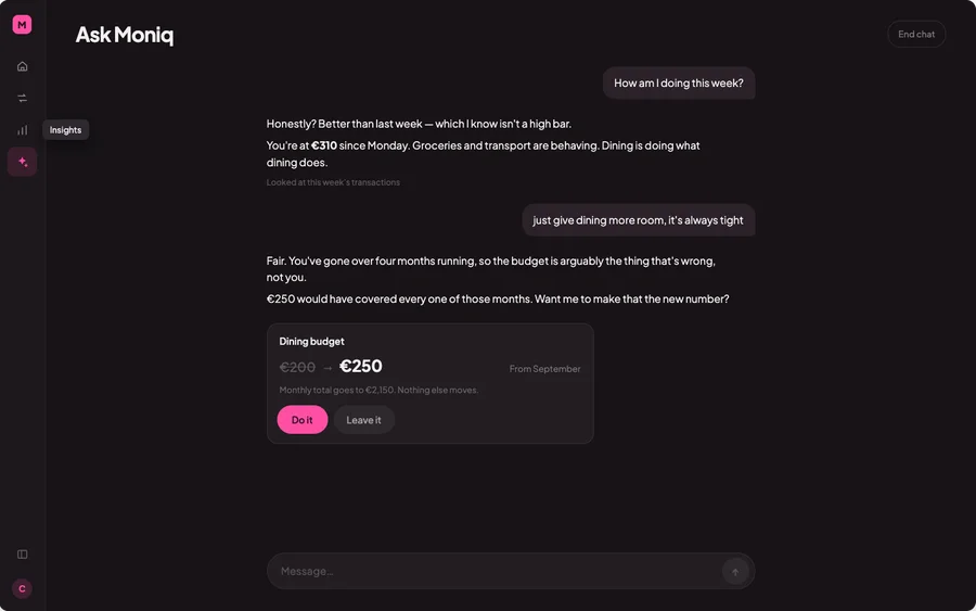 AI assistant chat managing a budget